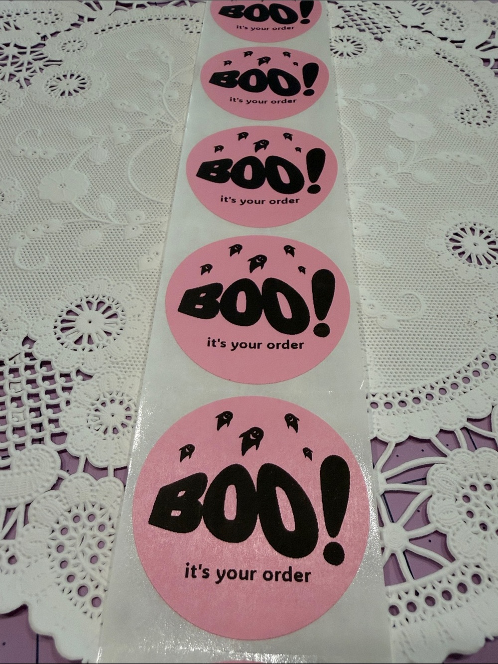 2” Pink BOO! Round Sticker Sheet - "it's your order" set of 100